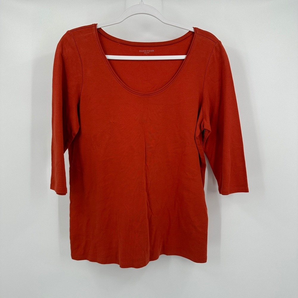 Eileen Fisher Womens Minimalist Lagenlook Top Size L Cotton Earthy Organic Rust
